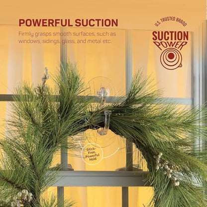 2 Pack Heavy Duty Wreath Hangers for Glass Doors - Suction Cup Christmas Decor