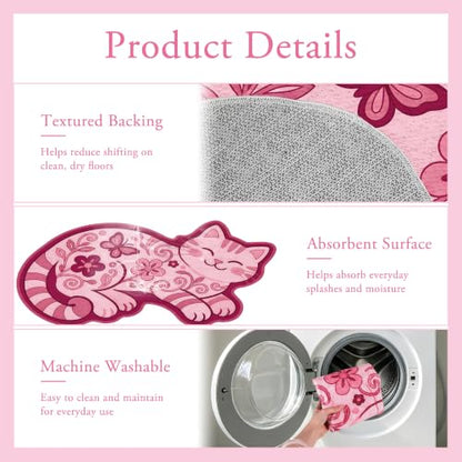 Pink Cat Bath Mat - Absorbent Rug for Bathroom, 19.7 x 31.5 Inches