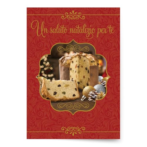 Italian Christmas Greeting Cards - Panettone Design, Foil Embossing, 6 Pack