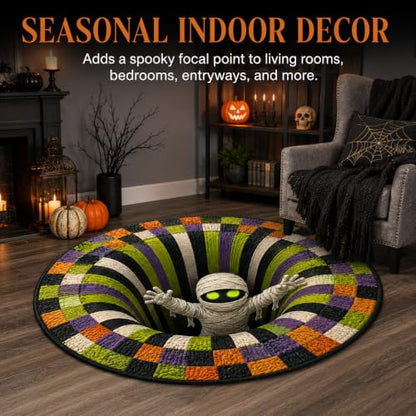 Skeleton 3D Halloween Rug Optical Illusion Floor Decor 47.2in - Style A