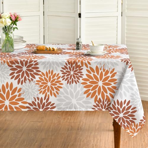 Horaldaily 60x120 Inch Orange Grey Rectangular Table Cloth - Durable Polyester Home Decor