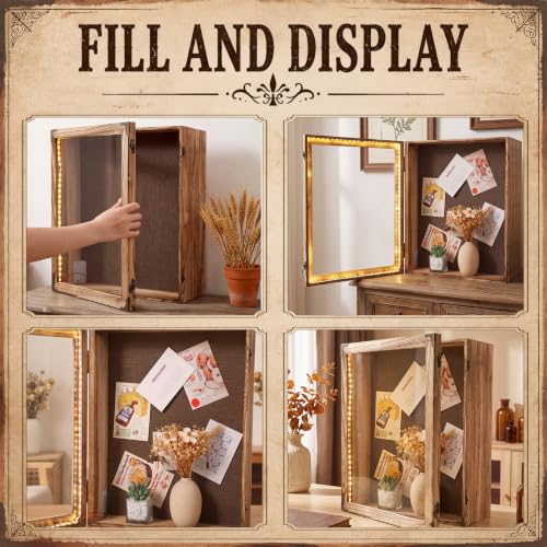 16x20 Inch Rustic Brown Deep Shadow Box Frame with LED Light - Cinnvoice