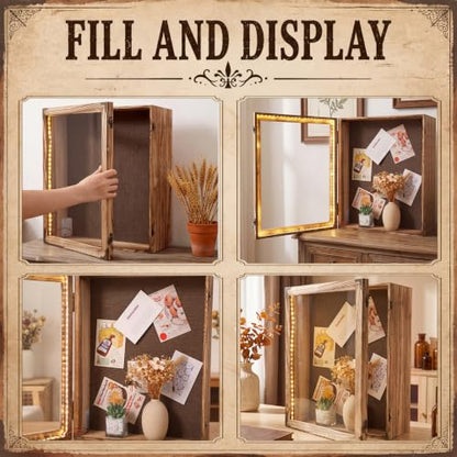 16x20 Inch Rustic Brown Deep Shadow Box Frame with LED Light - Cinnvoice