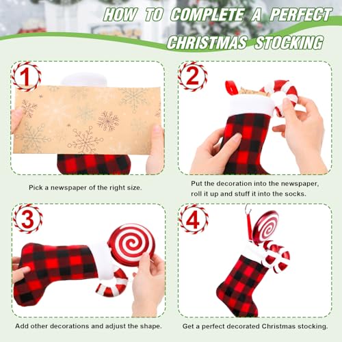 Christmas Mini Stockings Buffalo Plaid 7 Inch Red Green Set of 48 - Holiday Decor