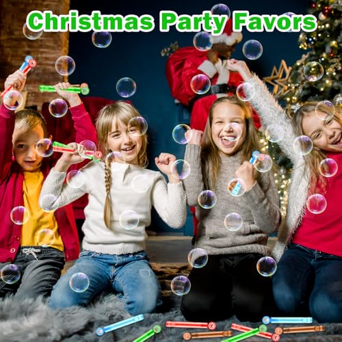 Christmas Mini Bubble Wands Set - 64 Pack with Santa, Tree, Snowman & Reindeer Designs - Holiday Party Favors & Gifts Variation of THIS listing