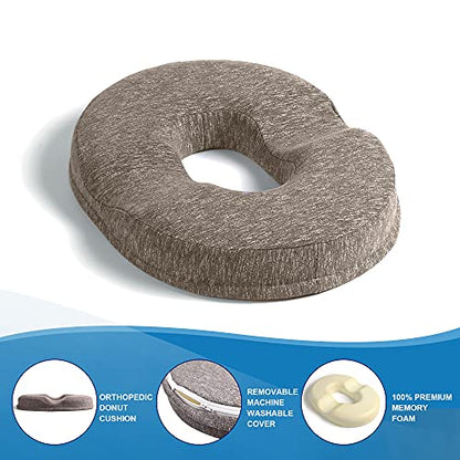 JEMA Donut Pillow, Tailbone Memory Foam Seat Cushion by Ergonomic Innovations for Sores, Coccyx, Sciatica, Pregnancy, Post Natal (Brown)