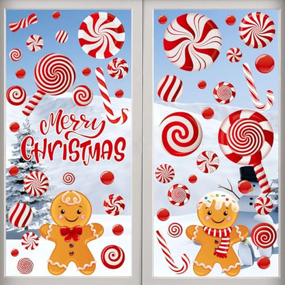 Christmas Window Clings - Reusable Double-Sided Gingerbread Man & Candy Decor - 73Pcs for Holiday Home & Party