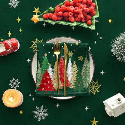 Christmas Tablecloth 52 x 70 Inch Rectangular with Christmas Trees - Green