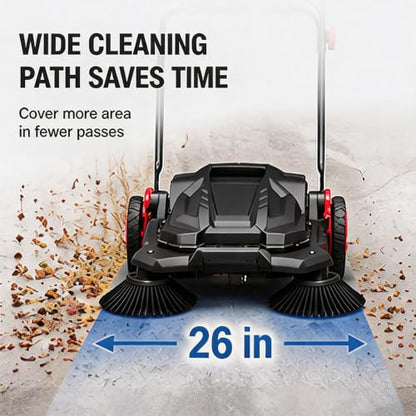 Manual Push Floor Sweeper for Garage Driveway & Outdoor Cleaning