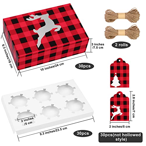 Christmas Cupcake Boxes with Windows - Red and Black Plaid, 10x6.3x3 Inches, Pack of 30