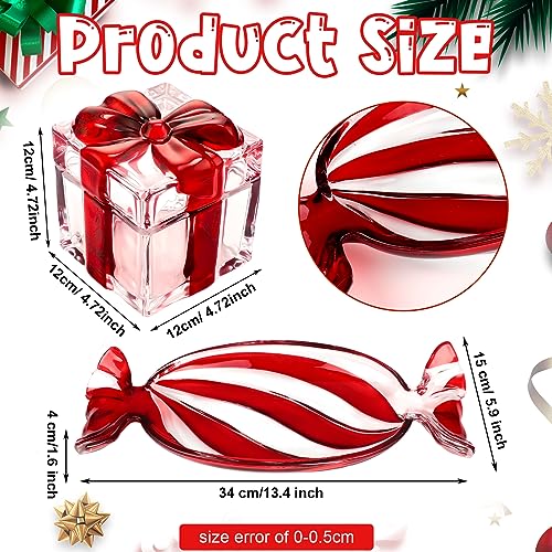 Glass Christmas Candy Dish Set with Lid and Platter - Peppermint Theme