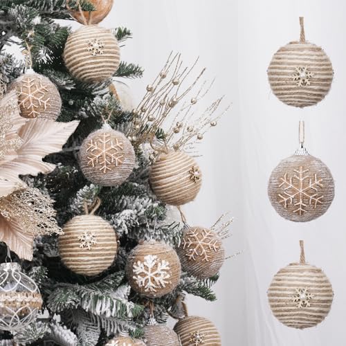 Farmhouse Christmas Ornaments Set - 12 Shatterproof Rustic Tree Decorations 70mm / 2.75