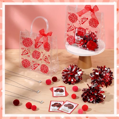Red Cheerleader Gift Set Bulk 12 Pieces with Necklaces, Gift Bags, Ribbons