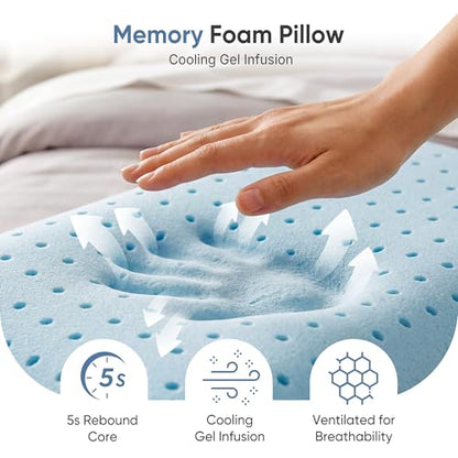 Cooling Gel Memory Foam Pillow with Neck Support, Breathable Cover, Medium Firm