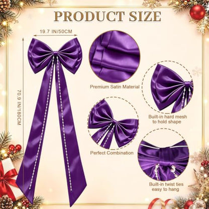 Giant Purple Christmas Tree Bow Topper - 19x70 Inch Holiday Decor, Support Layer