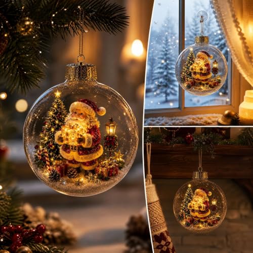 12pcs Glowing Christmas Ornaments Mini Gold Light-Up Holiday Decor with Scene Inside