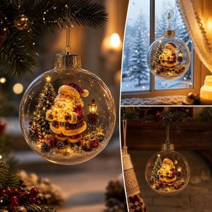 12pcs Glowing Christmas Ornaments Mini Gold Light-Up Holiday Decor with Scene Inside