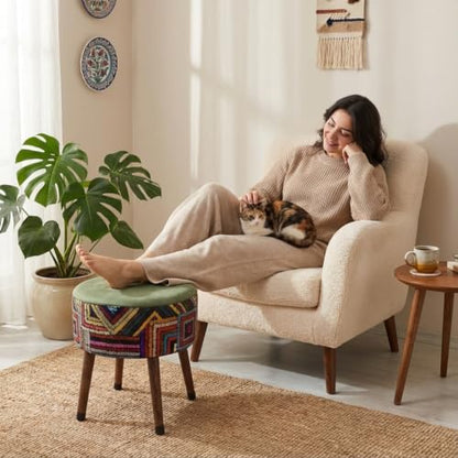 Bohemian Rainbow Pouf Ottoman Foot Rest - Round Living Room Decorative Stool