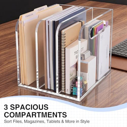 Space-Saving Clear Acrylic Desktop Organizer - Modern Office Shelf - Transparent-3