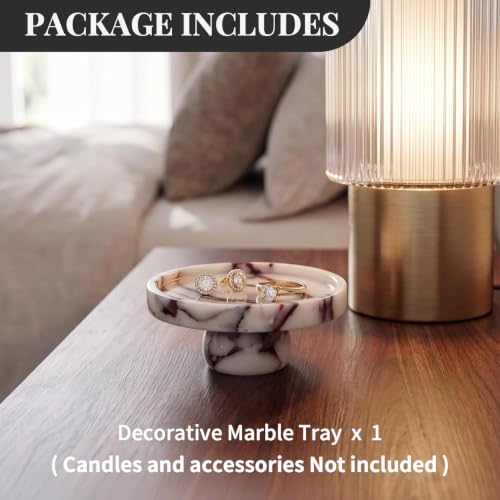 Marble Candle Tray with Jewelry Dish - Small Pedestal Holder