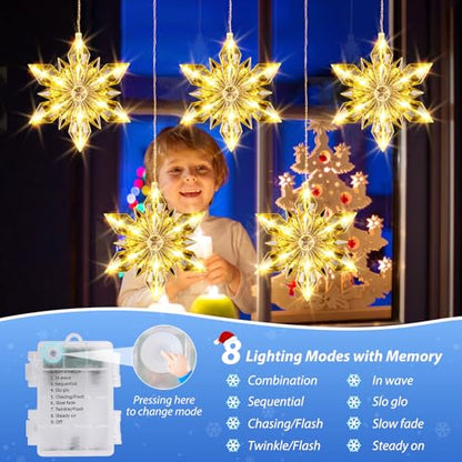Christmas Snowflake Window Lights - 5 Snowflakes, 60 LEDs Waterproof Outdoor Indoor Decor