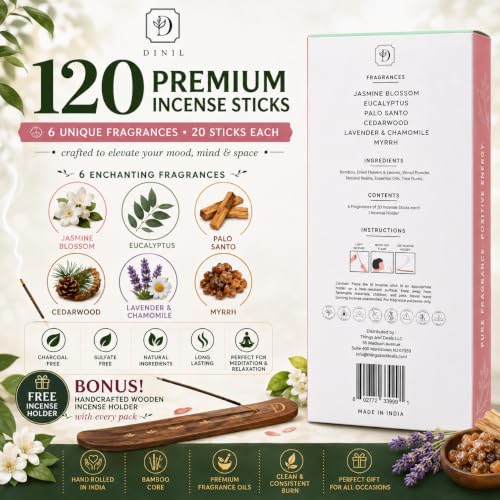 Dinil Nature's Nook Incense Gift Set with 6 Scents, 120 Hand-Rolled Sticks