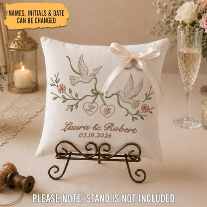 Personalized Wedding Ring Bearer Pillow - Embroidered Linen Keepsake - Wedding 8