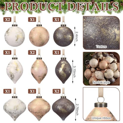 Neutral Gold Christmas Ornaments Set - 12 Teardrop Holiday Decor