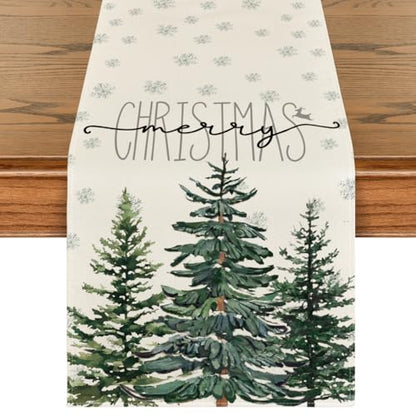 Christmas Table Runner 13x108 Inch Pine Tree Holiday Decor Beige - Durable Polyester