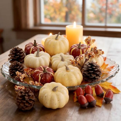 23 Pcs Fall Fake Pumpkins Set with Acorns Pine Cones Berries Maple Leaves for Thanksgiving Decor