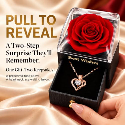 Moissanite Heart Necklace in Preserved Rose Gift Box - Romantic Jewelry Set