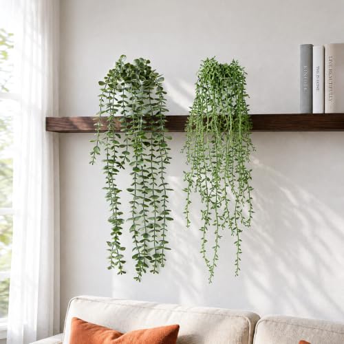 Artificial Hanging Plants Set with Macrame Plant Hangers - 2 Pack