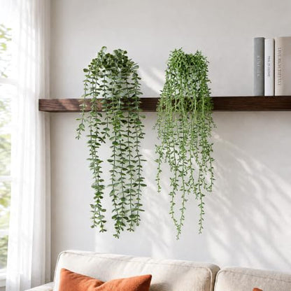 Artificial Hanging Plants Set with Macrame Plant Hangers - 2 Pack