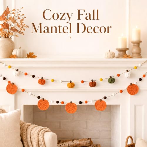 Fall Pumpkin Garland Set - 2 Pack 7.5 Ft Rustic Autumn Decor for Mantel and Wall
