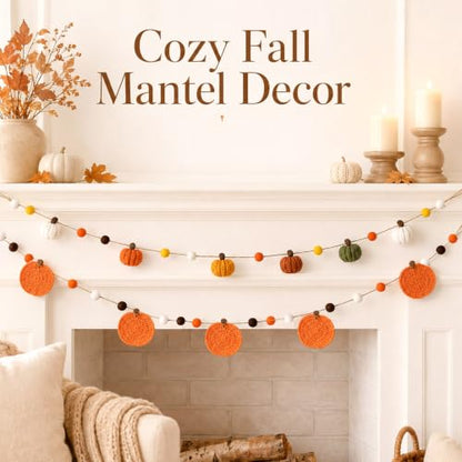 Fall Pumpkin Garland Set - 2 Pack 7.5 Ft Rustic Autumn Decor for Mantel and Wall