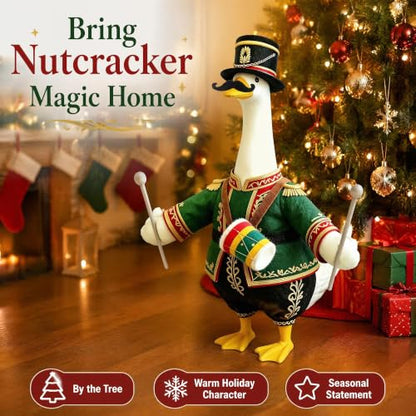 Nutcracker Soldier Porch Goose Outfit - 23 Inch Holiday Decor with Green Drum Variation