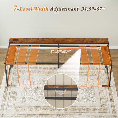 126-Inch Adjustable Sofa Console Table with Power Outlets for Living Room