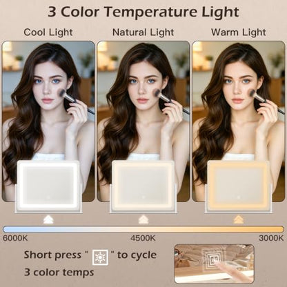 CraftCraze 22x17 Inch Dimmable Lighted Makeup Mirror with 3 Color Modes - White / 22"L x 17"W