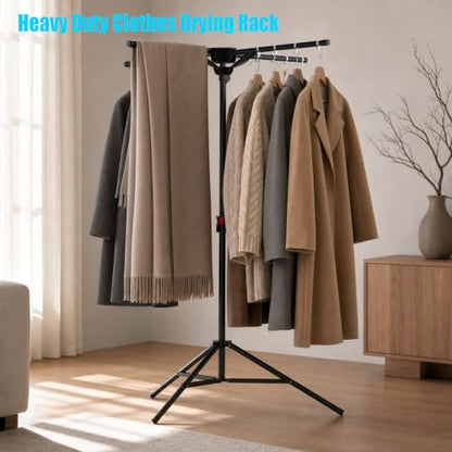 Portable Clothes Drying Rack with 4 Bars - Foldable Space Saver Black