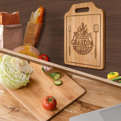 Grandpa Gifts Grill Master Engraved Bamboo Cutting Board - World's Best Grandpa - 12.3" x 8.7"