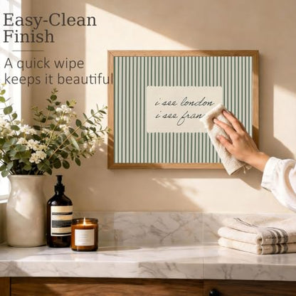 I See London I See France Wall Art - Vintage Bathroom Quote Framed 12x16in - Green Striped Design with Wooden Frame