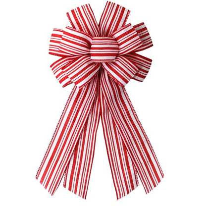 Red White Stripes Burlap Wreath Bow for Front Door Holiday Decorations - Fall Christmas Thanksgiving