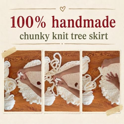 36 Inch Christmas Tree Skirt - Off-White Chunky Knit Handmade Decor