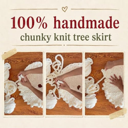 36 Inch Christmas Tree Skirt - Off-White Chunky Knit Handmade Decor