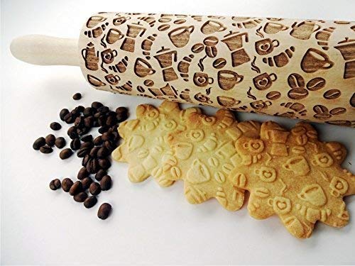 COFFEE EMBOSSING ROLLING PIN PATTERN with COFFEE BEANS for EMBOSSED COOKIES LATTE MOKA