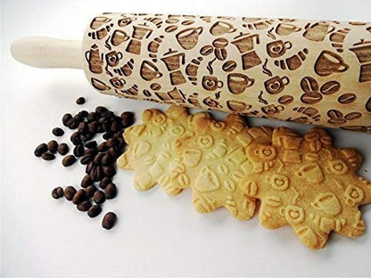 COFFEE EMBOSSING ROLLING PIN PATTERN with COFFEE BEANS for EMBOSSED COOKIES LATTE MOKA