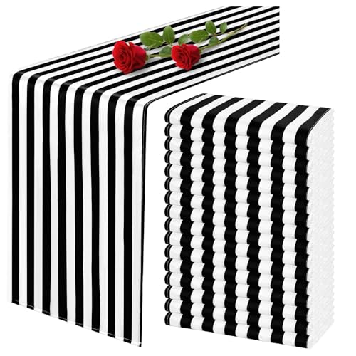 Black & White Striped Table Runner 12x72 Inches - 16 Pack - Elegant Home & Party Decor