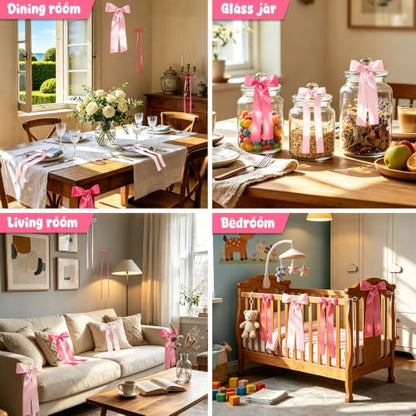Pink Bow Birthday Decorations 40Pcs Satin Ribbon Bows DIY Wall Backdrop for Girls Princess Party