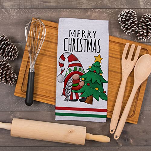 Gnome Christmas Tree Holiday Kitchen Dish Towel Set of 2 - Merry Christmas Decor