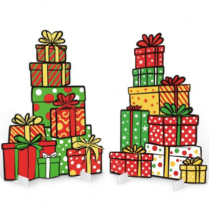 Christmas Whimsical Box Cardboard Cutout Pair - 2pcs Holiday Decor